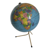 Globe vintage 1960 terrestre Taride tripode métal doré - 28 cm