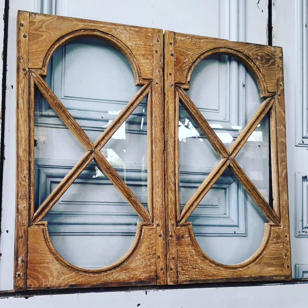 2 old small oak windows