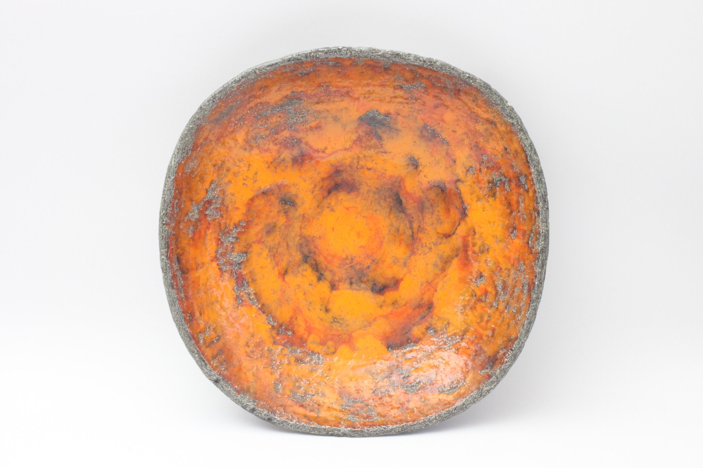 Orange lava glaze vide-poche or centrepiece bowl by Jan van Erp, the netherlands 1960s