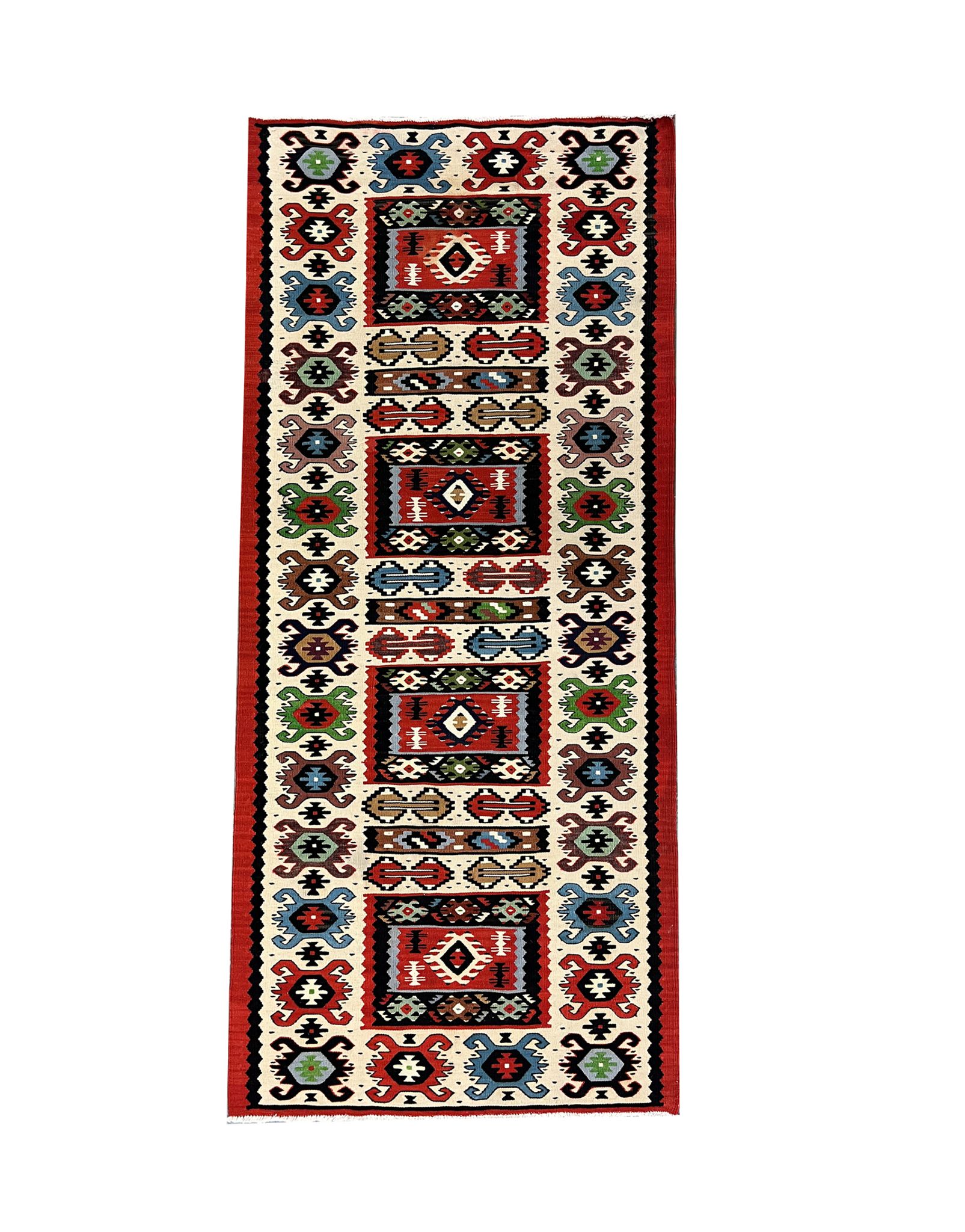 Handmade vintage runner rug red wool turkish area rug - 81x200cm