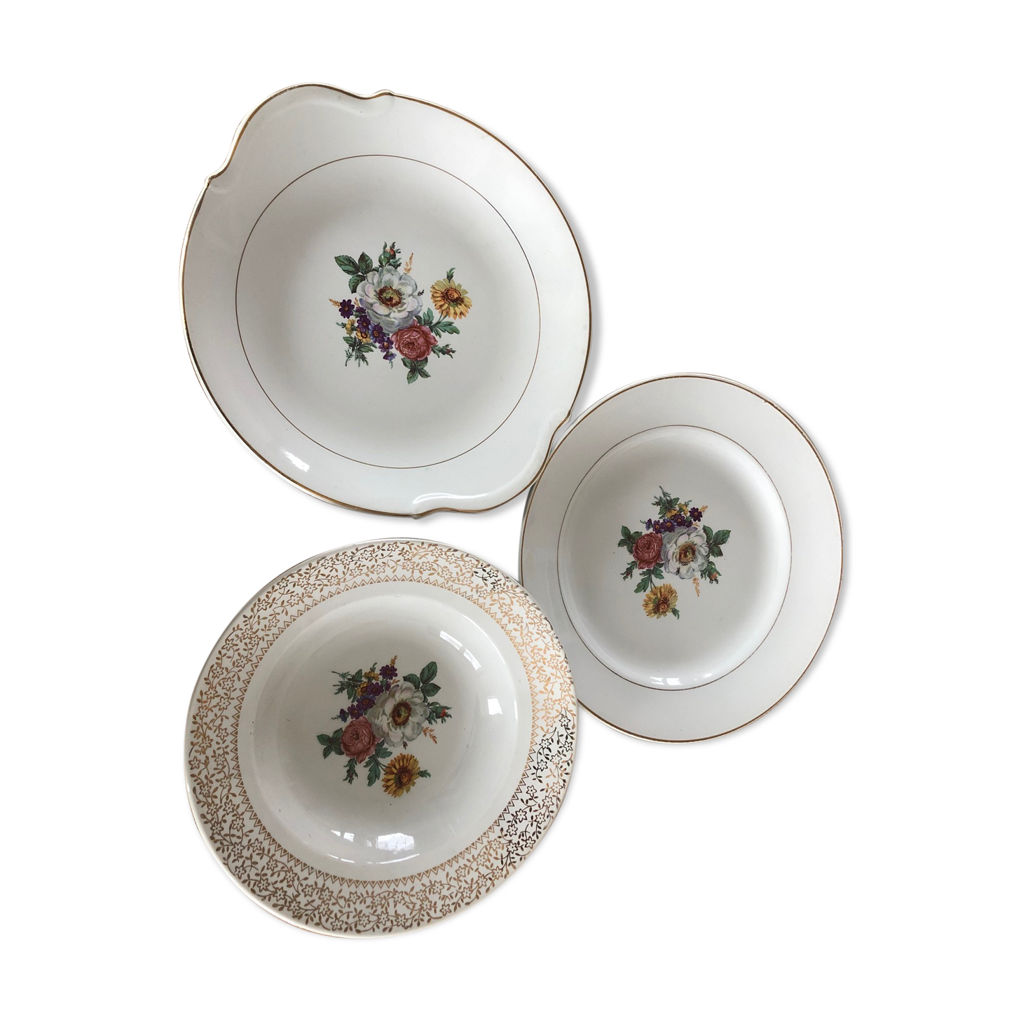 Lot of 3 serving dishes old in half porcelain Badonviller