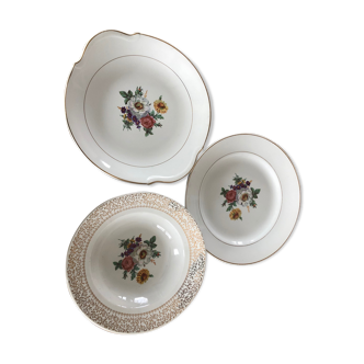 Lot de 3 plats de service ancien en demi porcelaine Badonviller