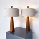 Pair of Modern Conical Wooden Table Lamps, Bouclé Lampshade,Italy