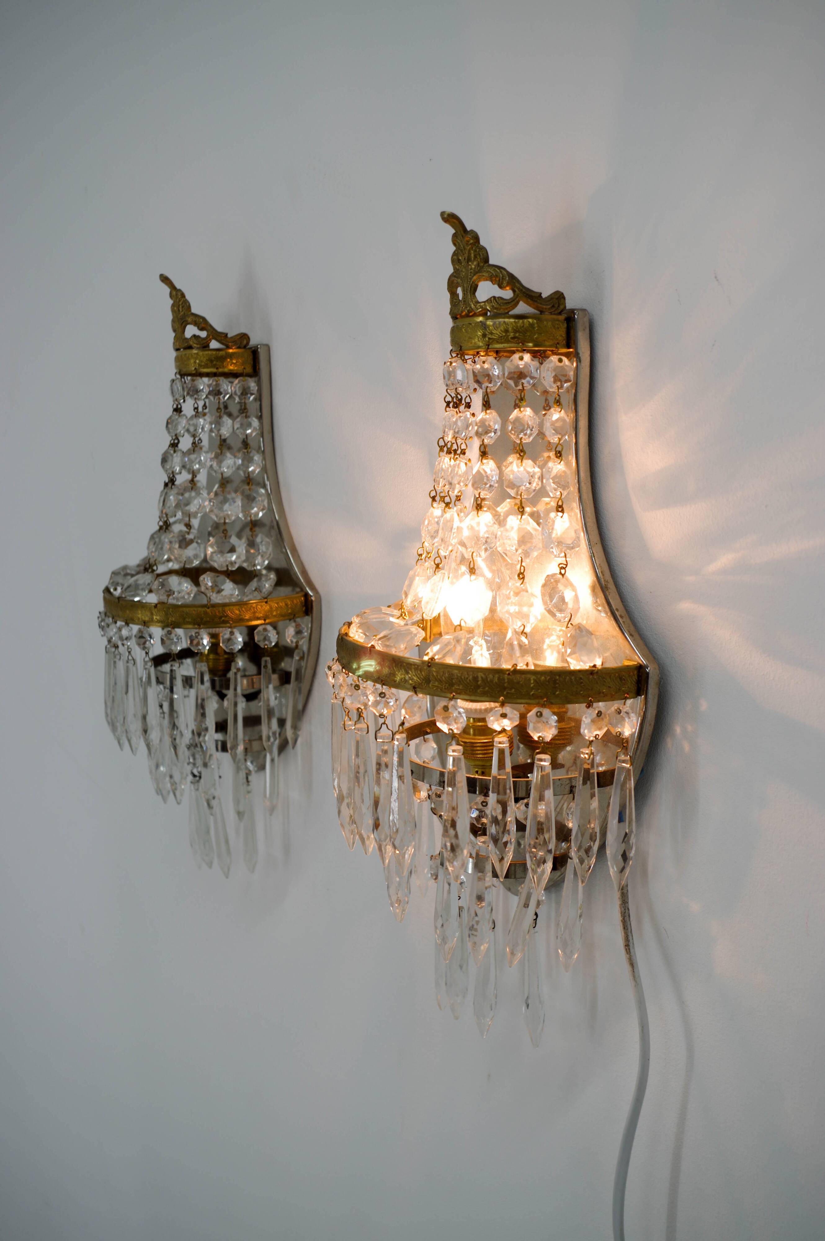 Set of Two Art Nouveau Wall Lamps, 1920, Restored