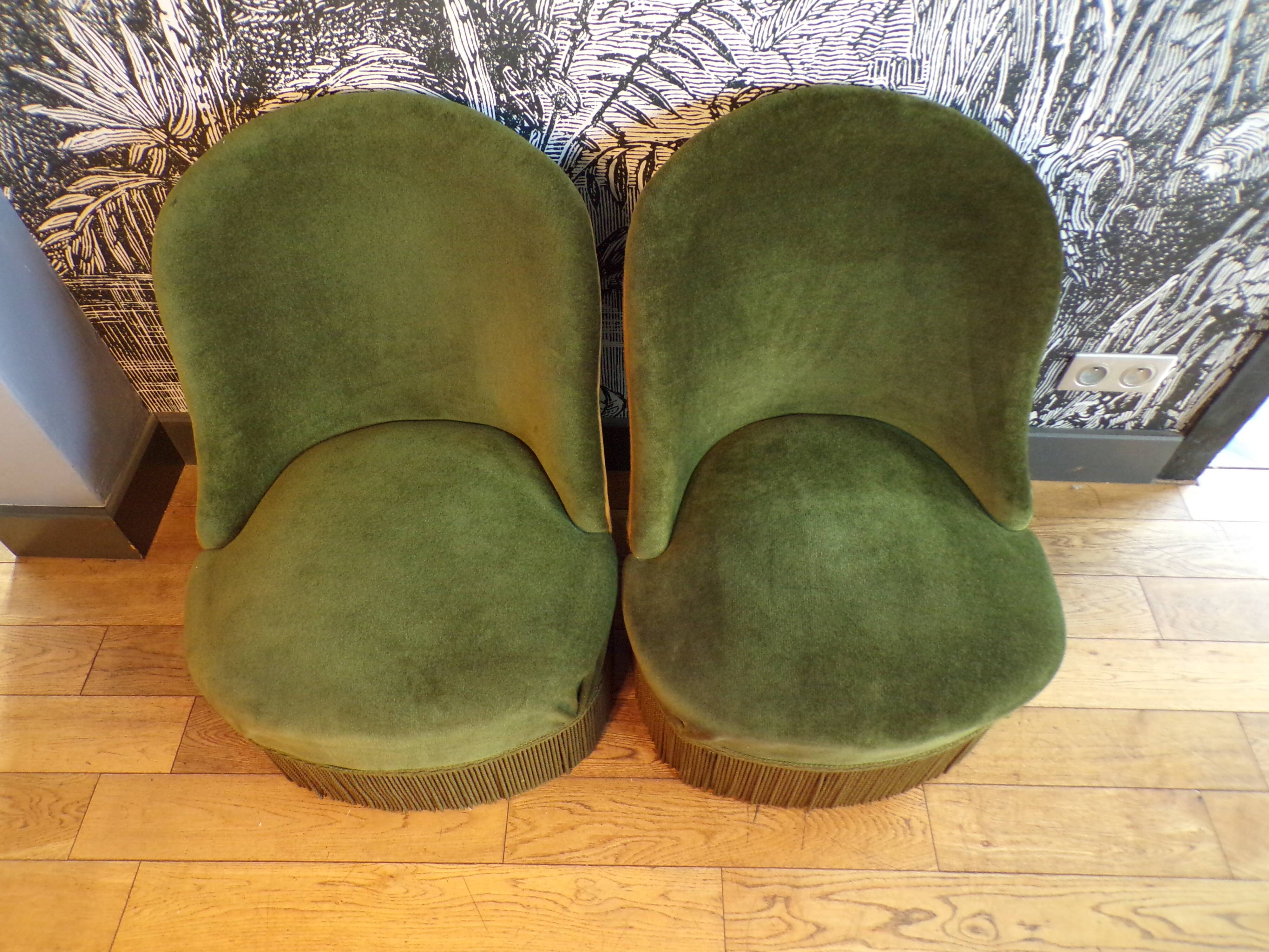 Pair of green toad armchairs