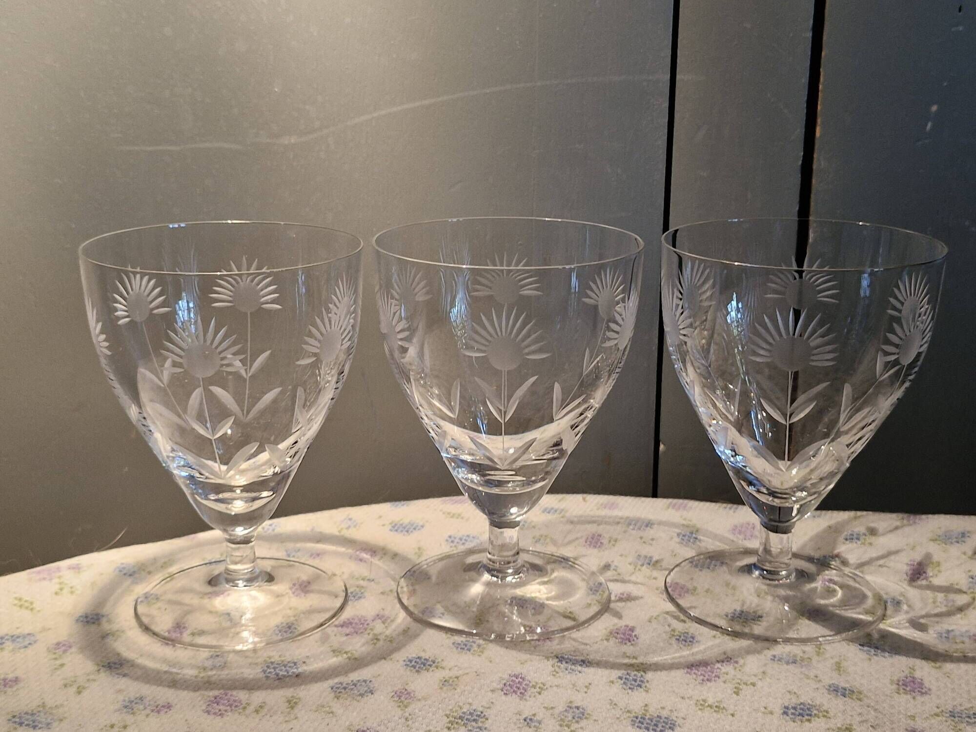 Villeroy and Bosch - 3 Large Antique Glasses - Cut Crystal with Flower Decor
