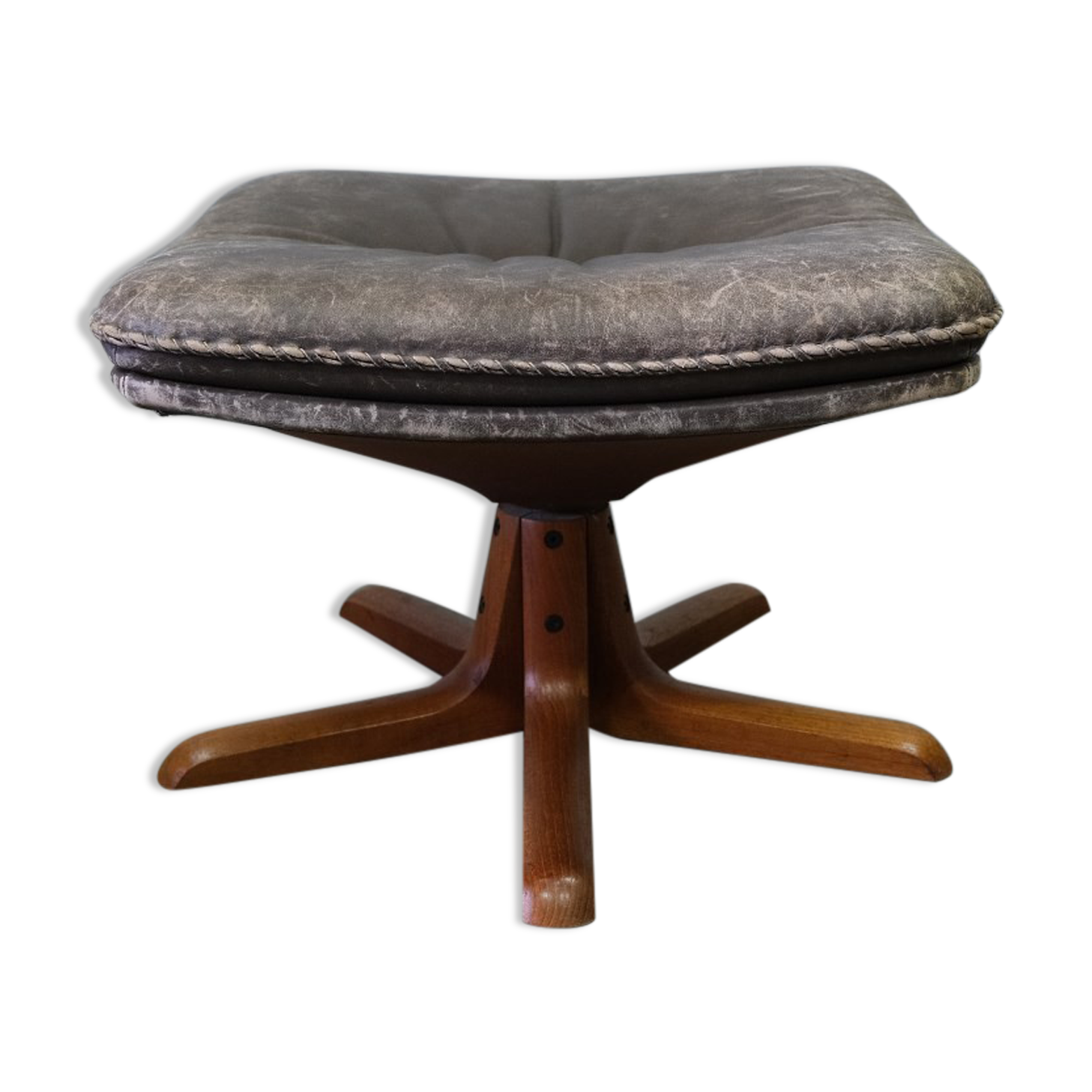 Mid-Century Danish Teak & Leather Ottoman from Berg Furniture, 1970