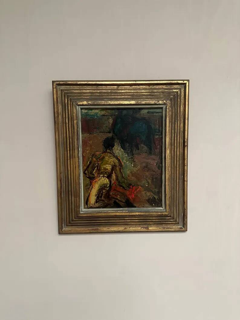 Original Swedish Oil on Panel – "The Bullfight" by Owe Wessbohn – Dated 1953 – Framed Period Piece – 59 × 51 cm