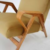 Mid-century armchairs, wooden frame & upholstered, František Jirák, 1960s–70s, Czechoslovakia