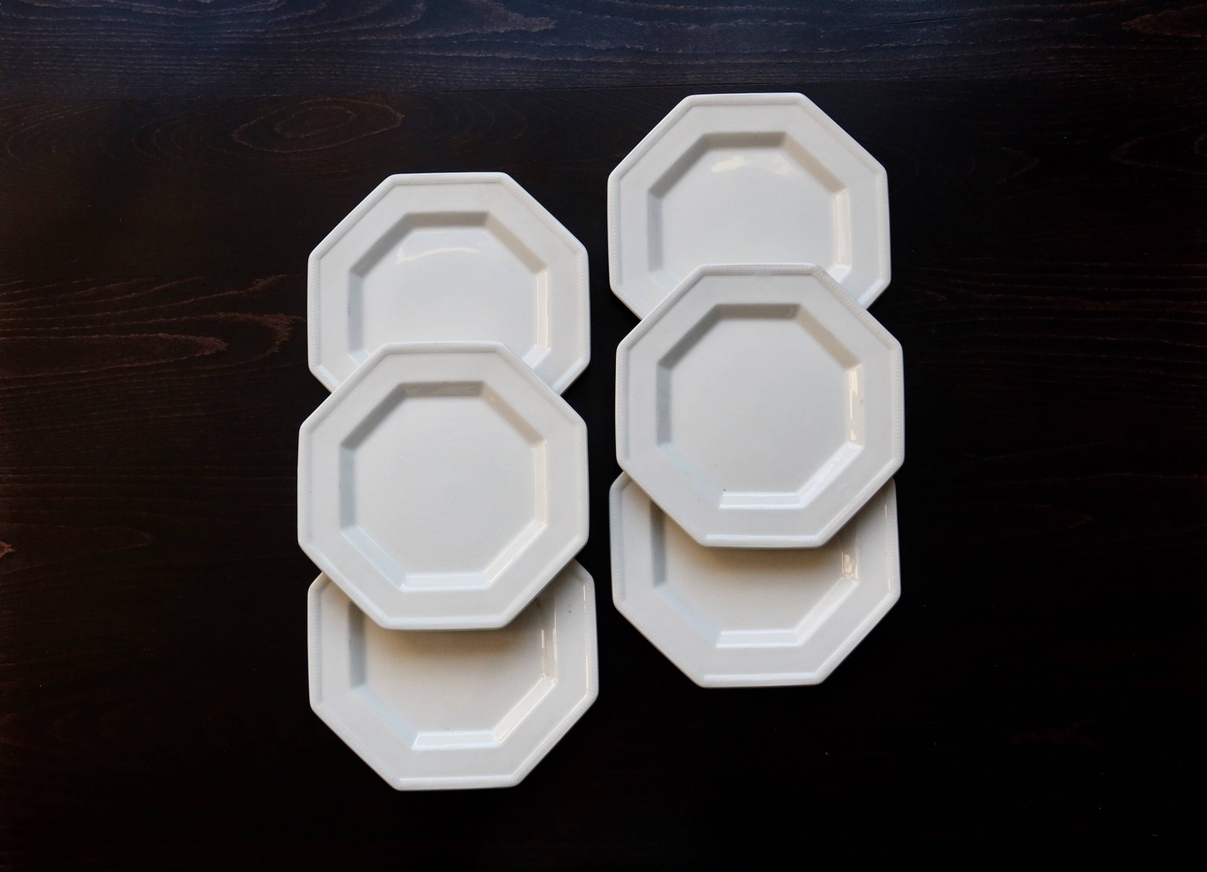 6 vintage octagonal beaded dessert plates - Johnson Brothers