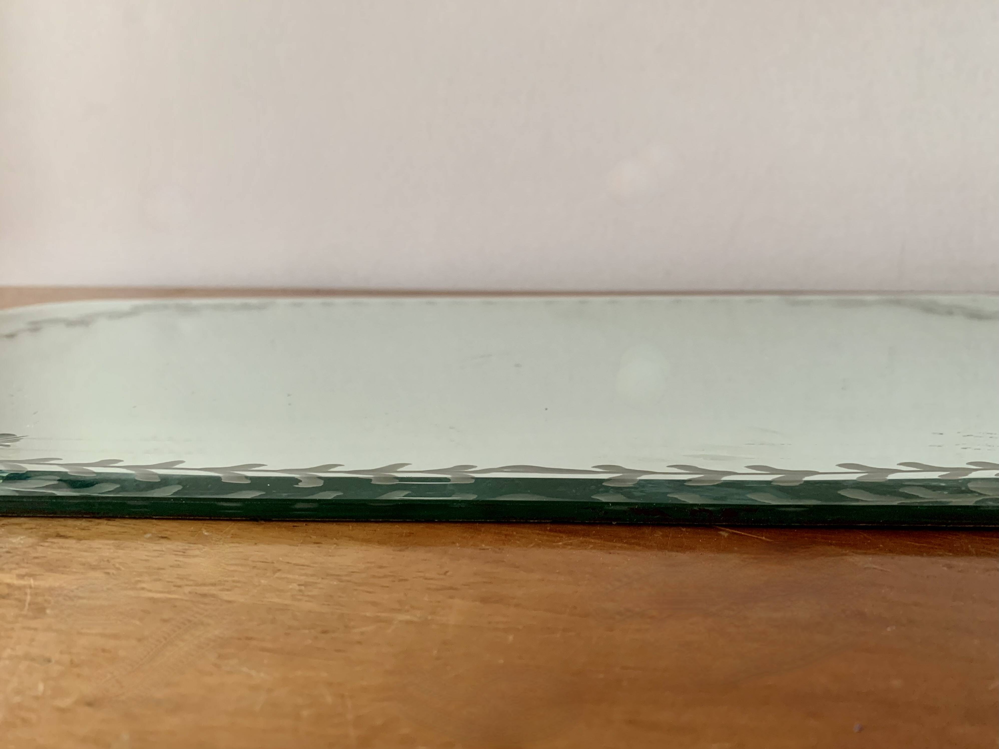 Art Deco mirrored tray with wooden handles