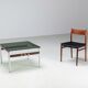 Scandinavian coffee table in metal, teak and smoked glass Denmark 1960