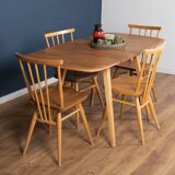 Retro Blonde Ercol Model 383 Dining Table & Four Stick Back Kitchen Dining Chairs