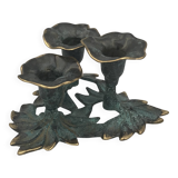 3-flower brass candlestick with green patina