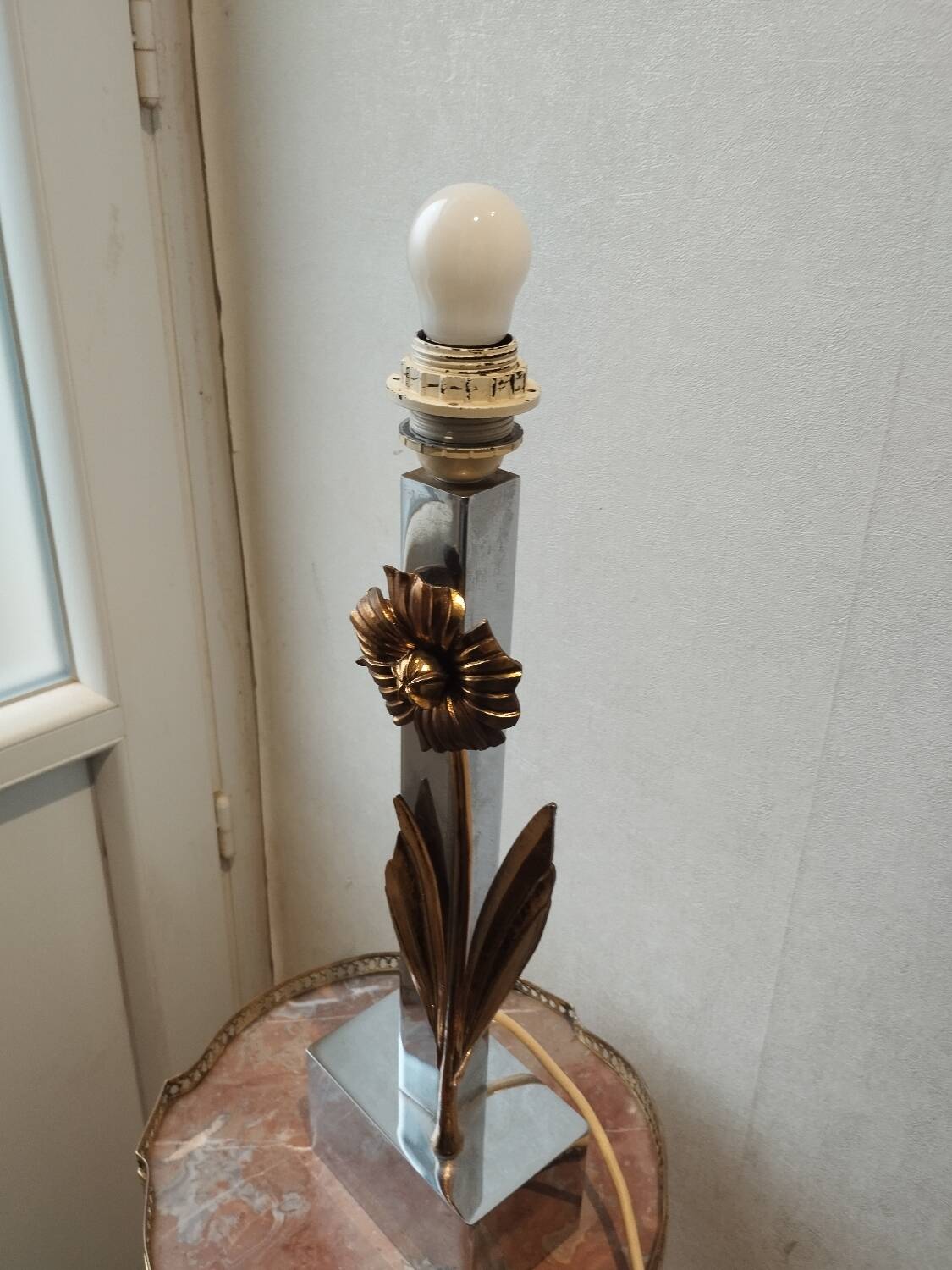 Lampe ancienne vintage métal chromé et bronze doré