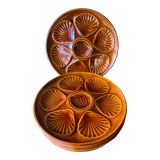 Set of 6 oyster plates in cognac brown color