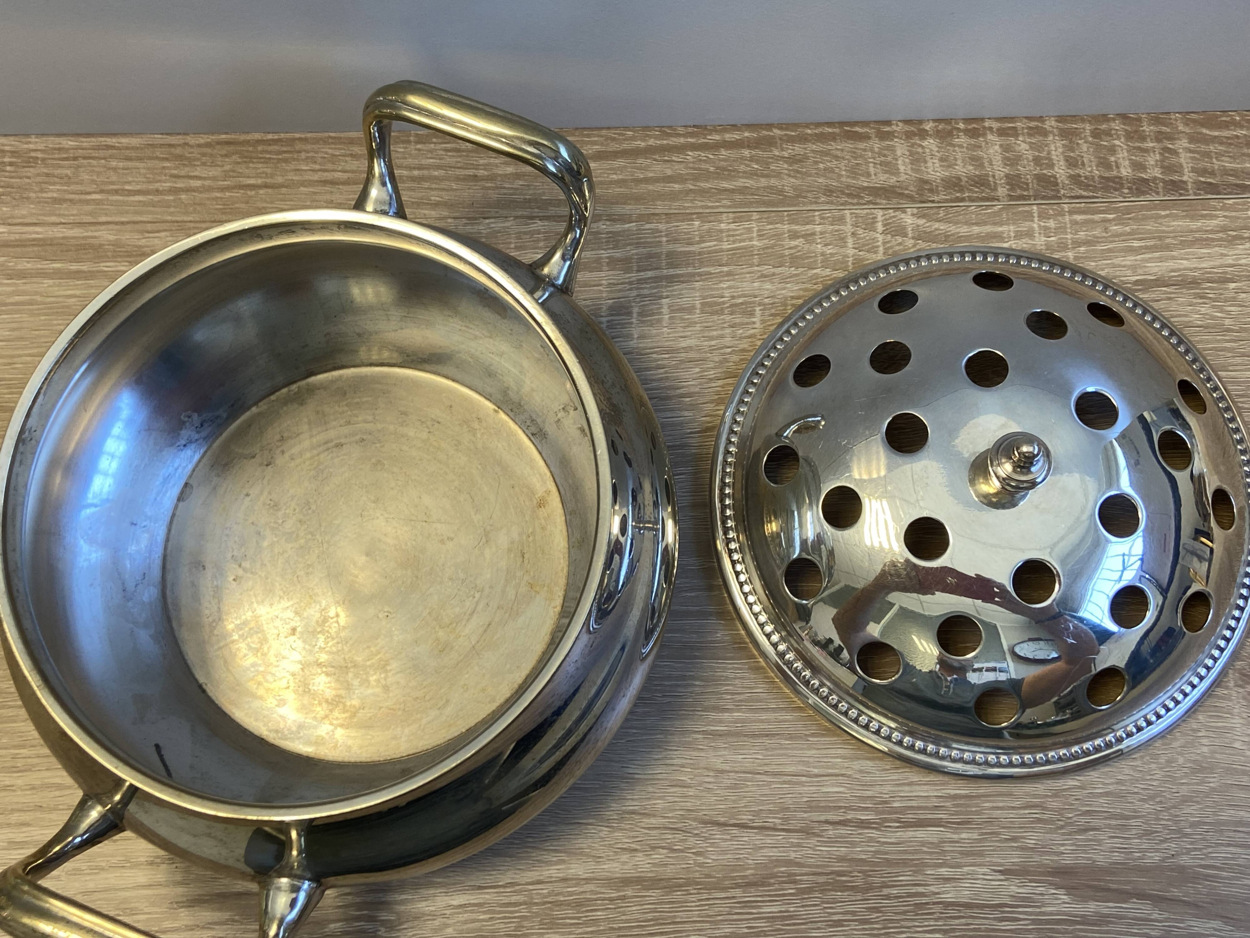 Antique Small Soup Tureen Centerpiece Bouquetière Brass Bronze Silver