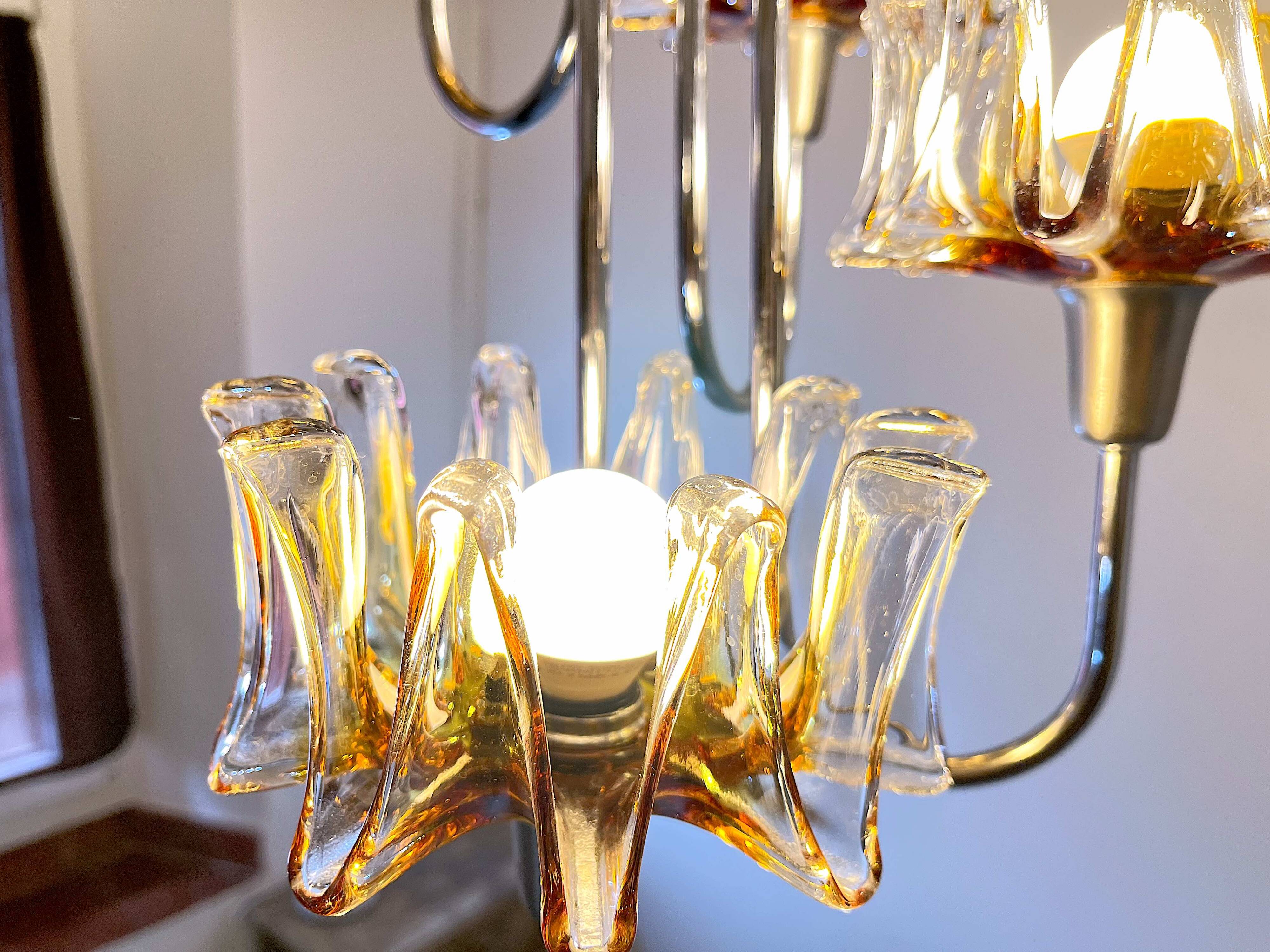 Chrome Murano Glass Chandelier