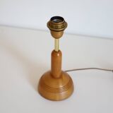 Wooden floor lamp with low printed shade