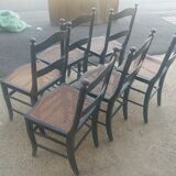 Series of 6 chairs Napoleon III era in blackened wood and canning