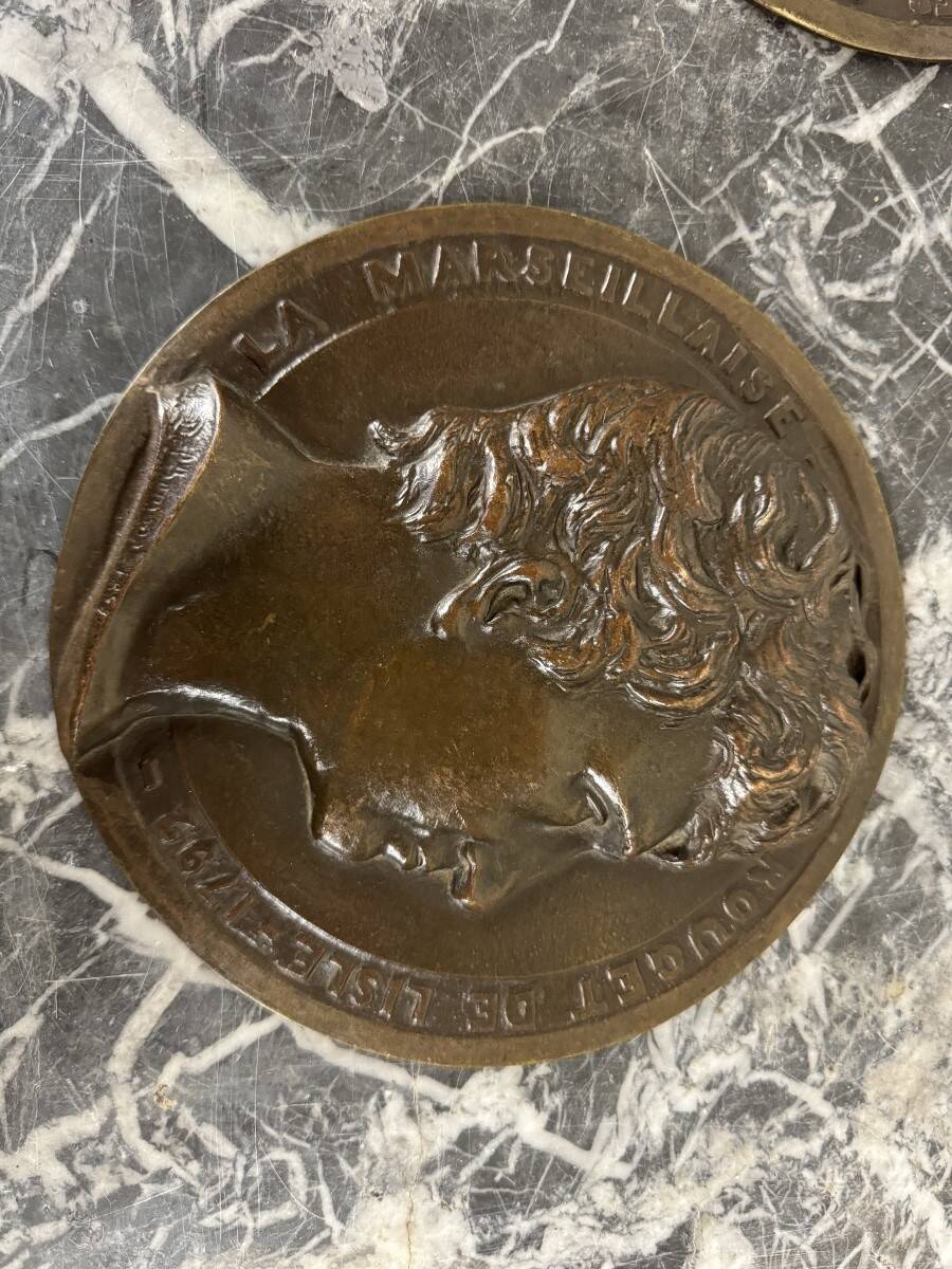 Pair of bronze medallions, Rouget de Lille and J.J. Rousseau