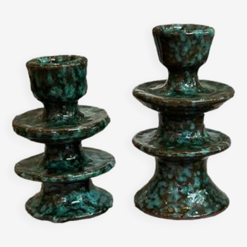 Green Speckled Candlestick Candle Holder Set