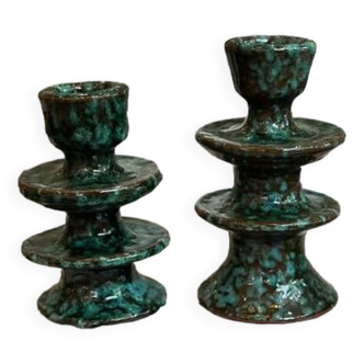 Green Speckled Candlestick Candle Holder Set