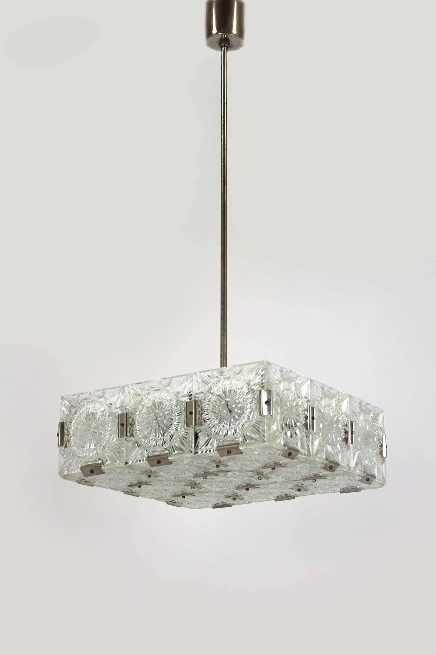 Vintage Sculptural Glass Pendant Lamp by Kamenický Šenov, 1970s