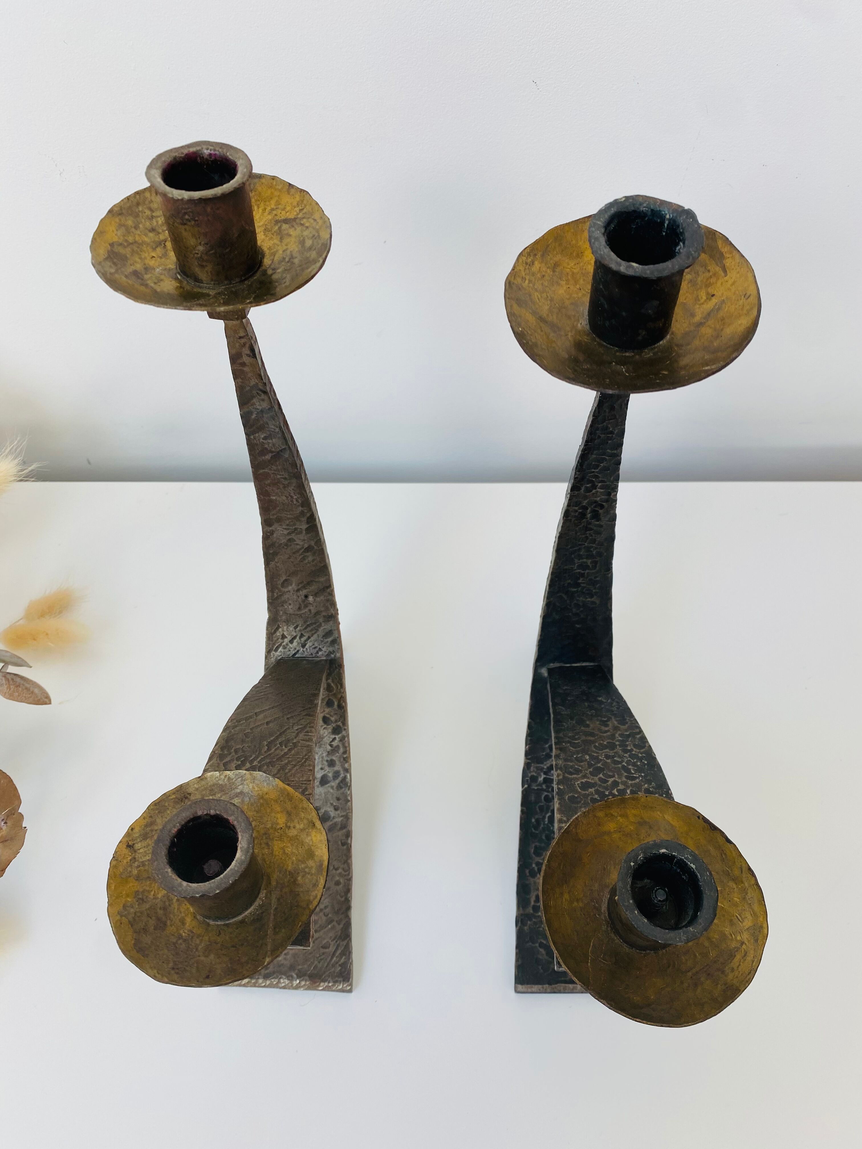 Hammered steel candle holder