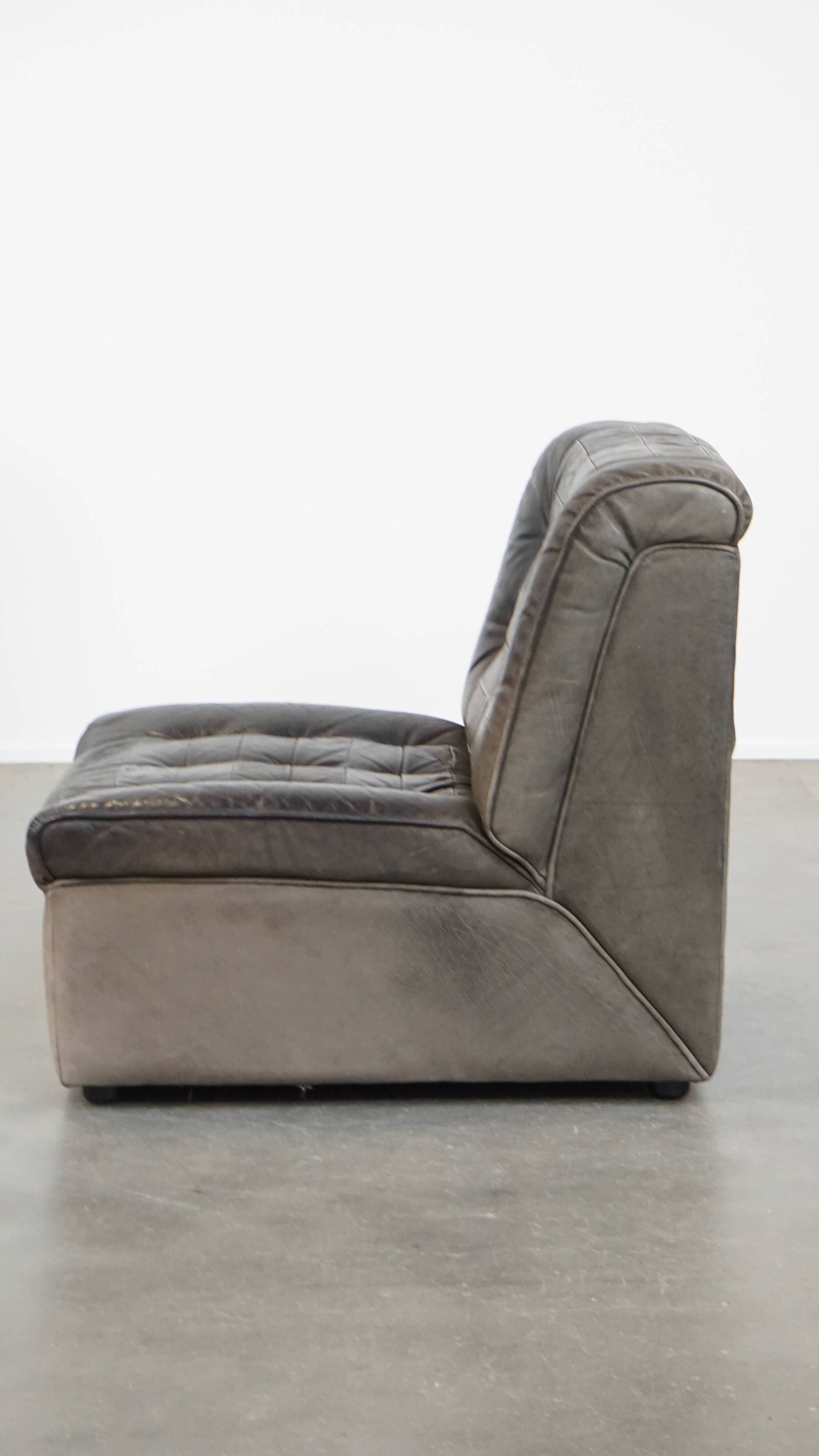 Fauteuil design vintage en cuir gris des années 1970
