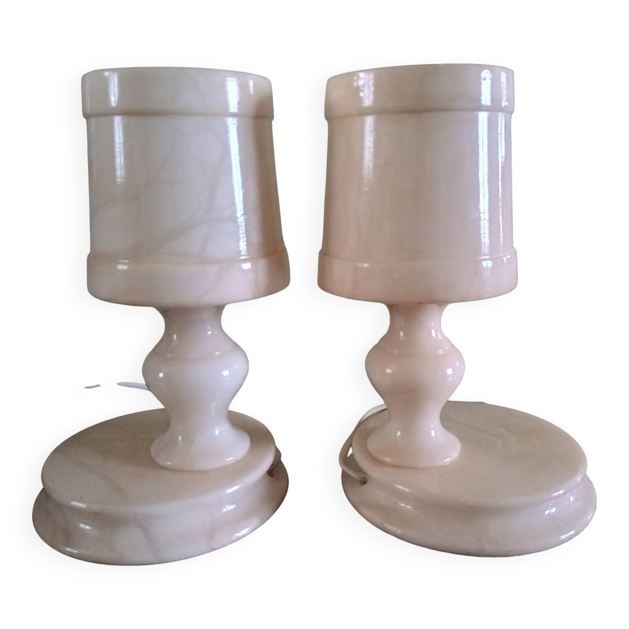 Pair - All-alabaster bedside lamps - vintage