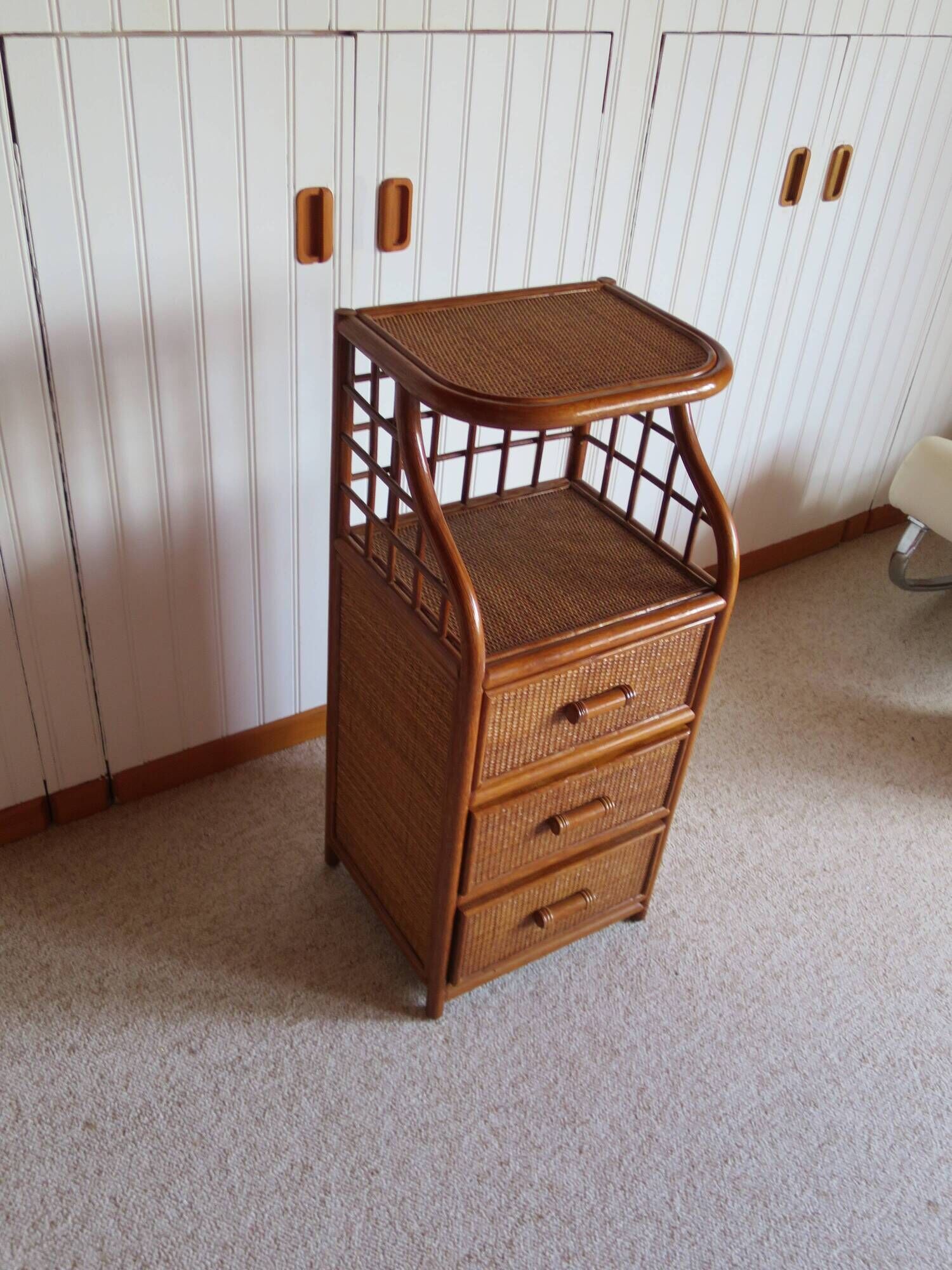 Vintage - sideboard - chest of drawers - woven rattan chest of drawers - wood - bamboo - 80s