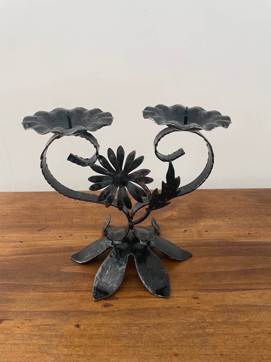 Wrought iron candle holder, folk art, 1950s