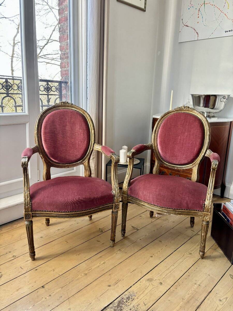 Paire de fauteuils médaillon Louis XVI