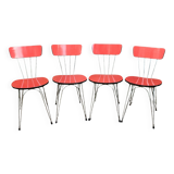 4 red Formica chairs with Eiffel legs 1950