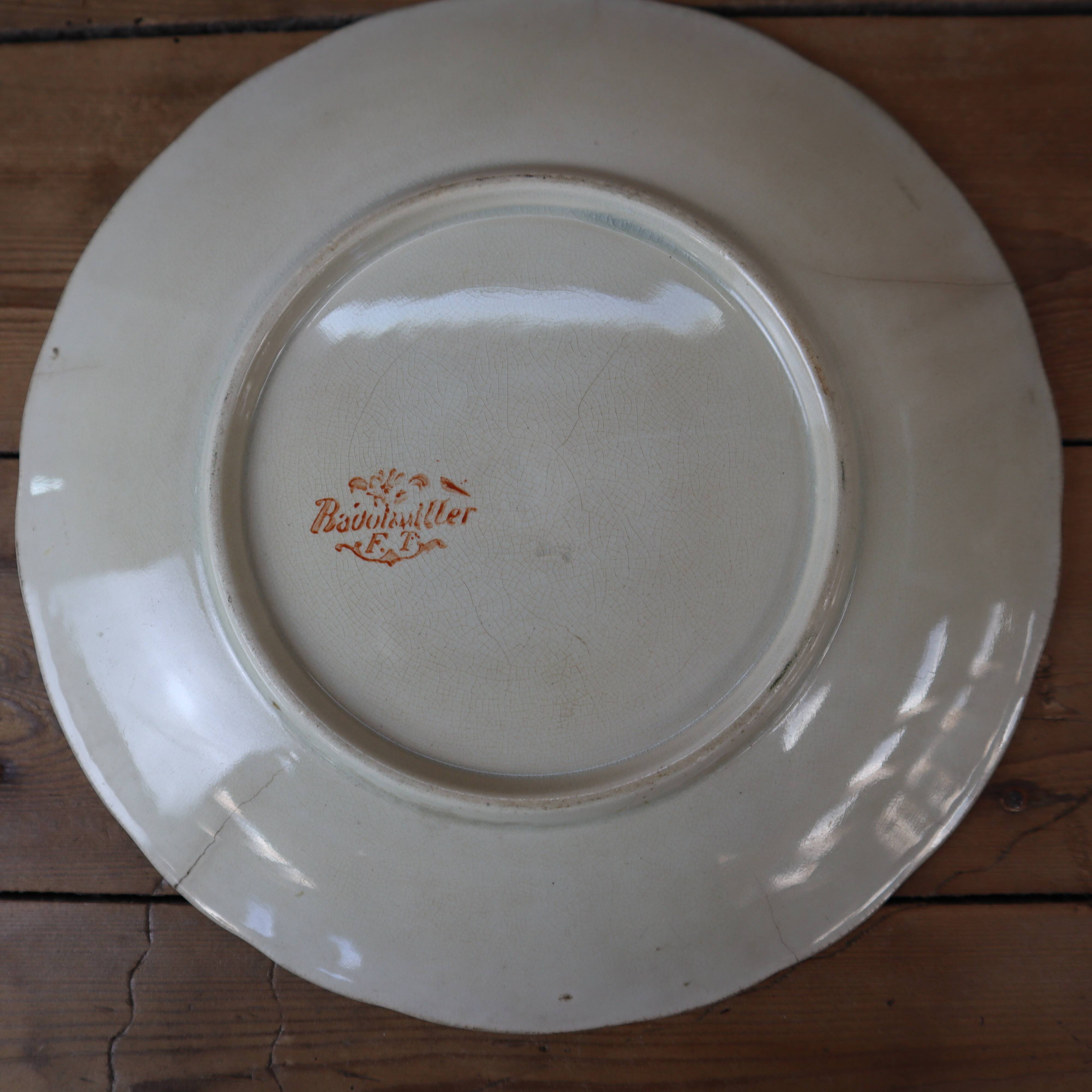 Antique Terre de Fer Badonviller dessert plate with "holly" decoration