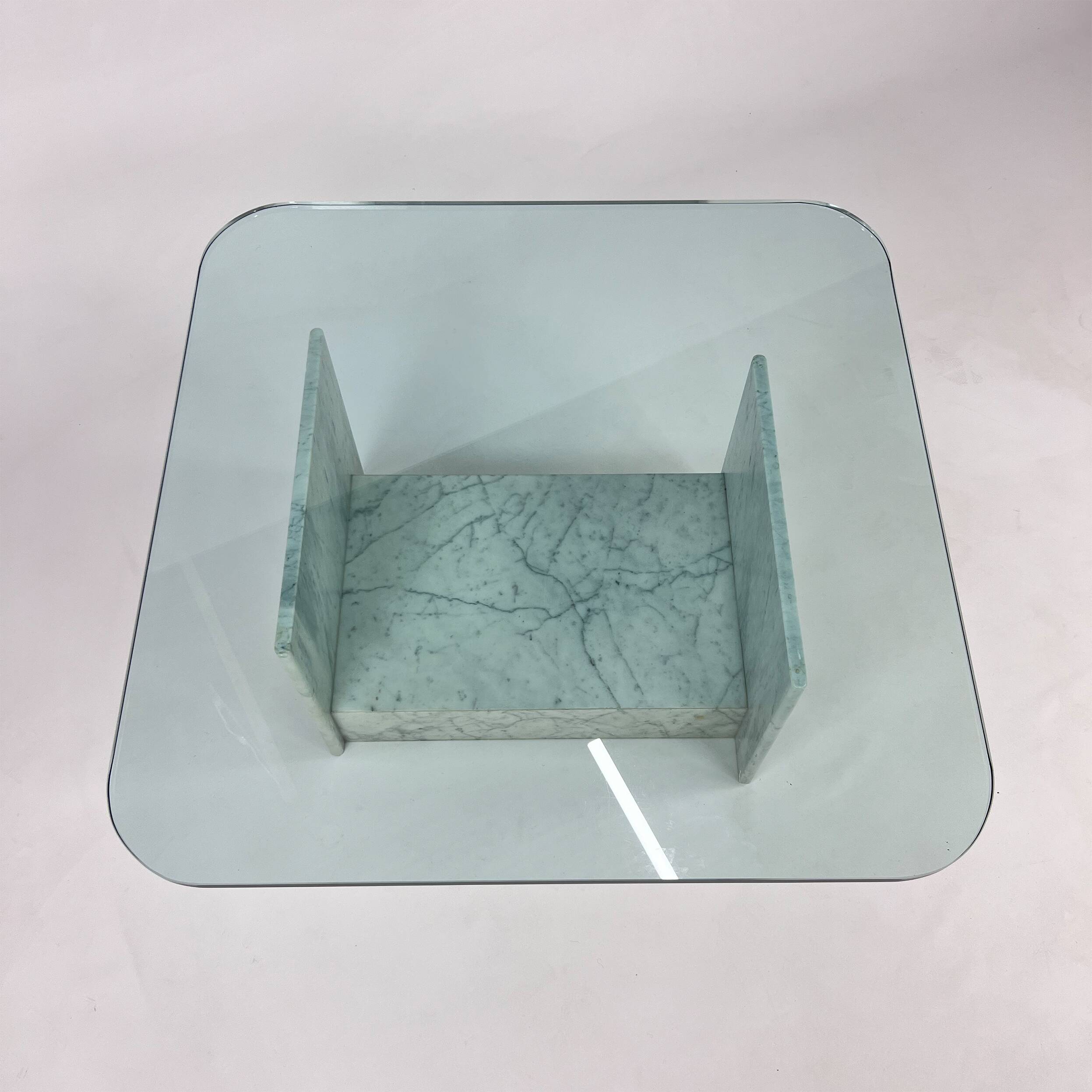 Vintage italian marble and glass coffee table, 1970s