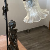 Lamp statue in regulated patinated bronze Auguste Moreau