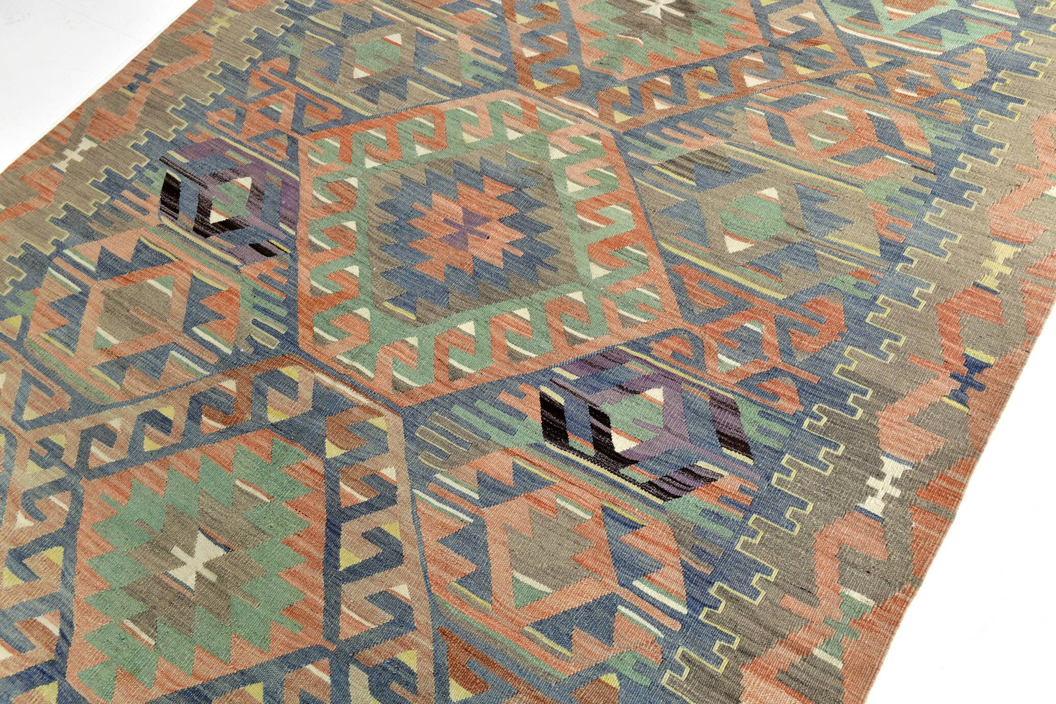 5x11 Green & Blue Tribal Turkish Vintage Kilim Rug 170x333Cm SK 35197