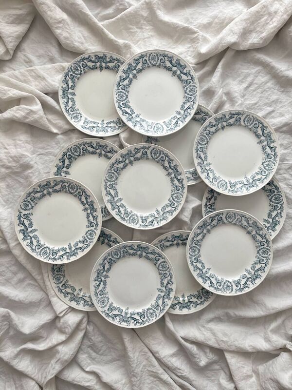 12 assiettes plates en terre de fer « Louis XVI » Saint Amand et Hamage