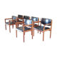 Set of 6 teak and leather armchairs. Denmark 1960s