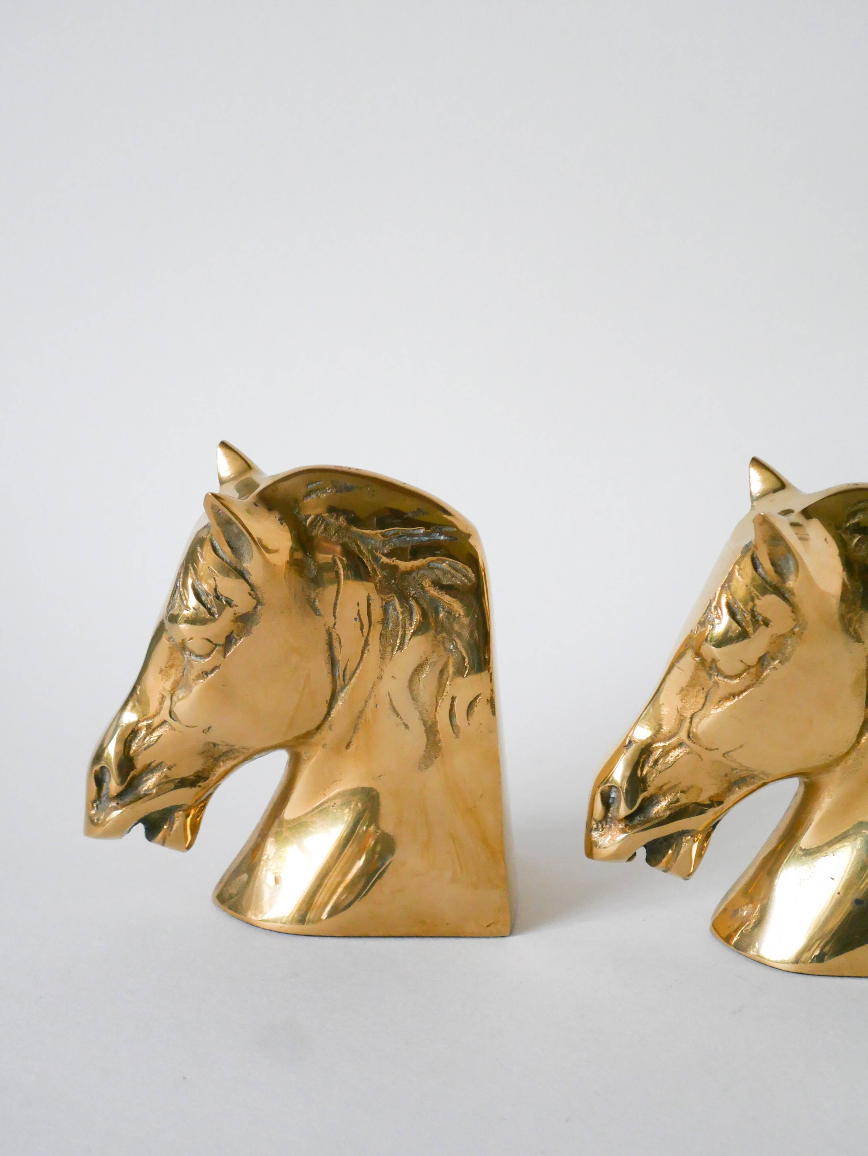 paire de serre-livres en laiton doré, modèle Cheval, 1950