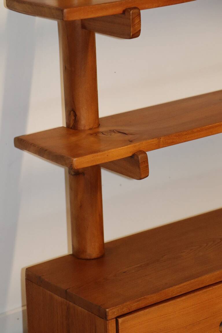 Vintage wall shelf unit in solid elm, 1970s