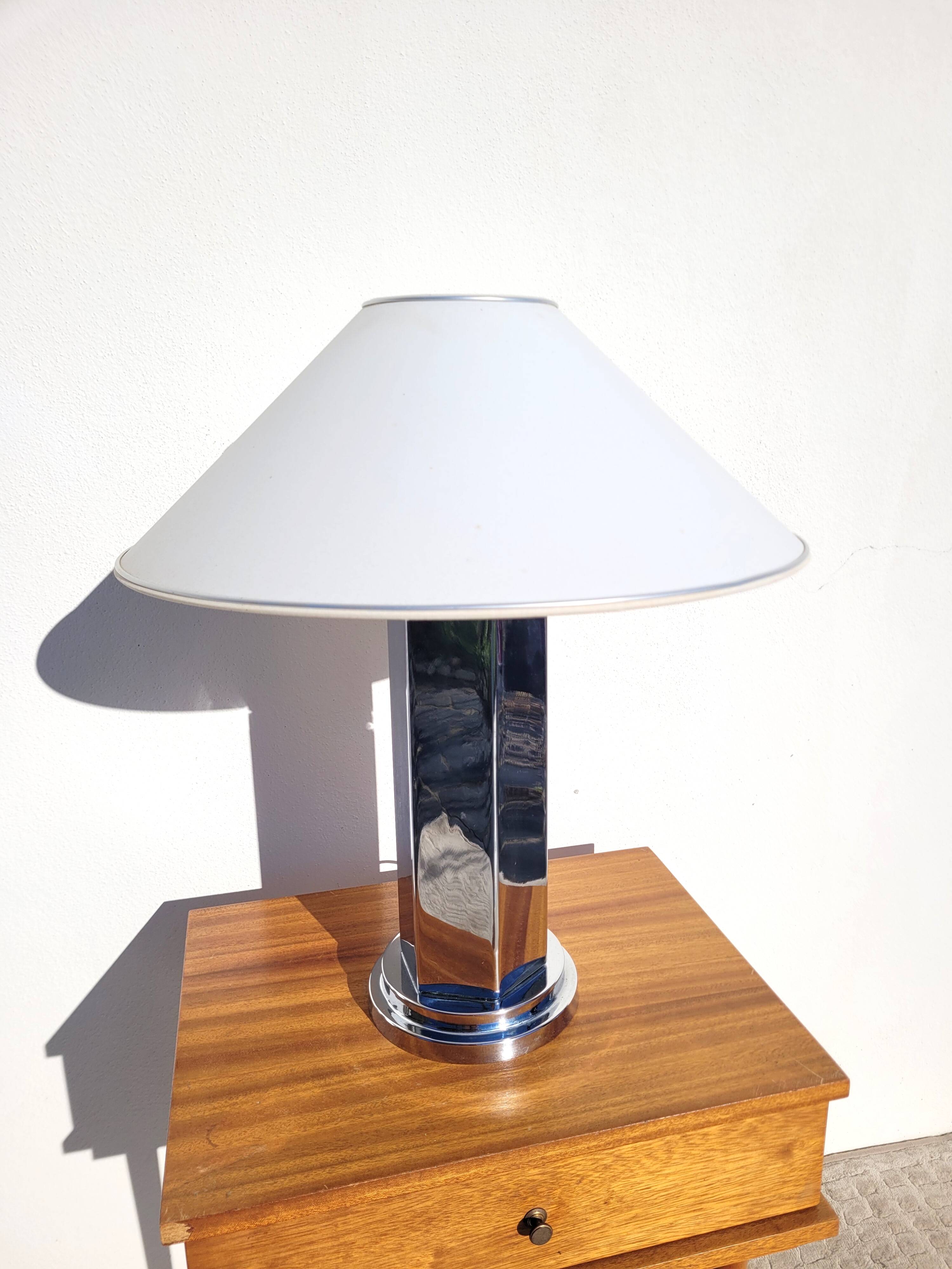 Hexagonal chrome table lamp