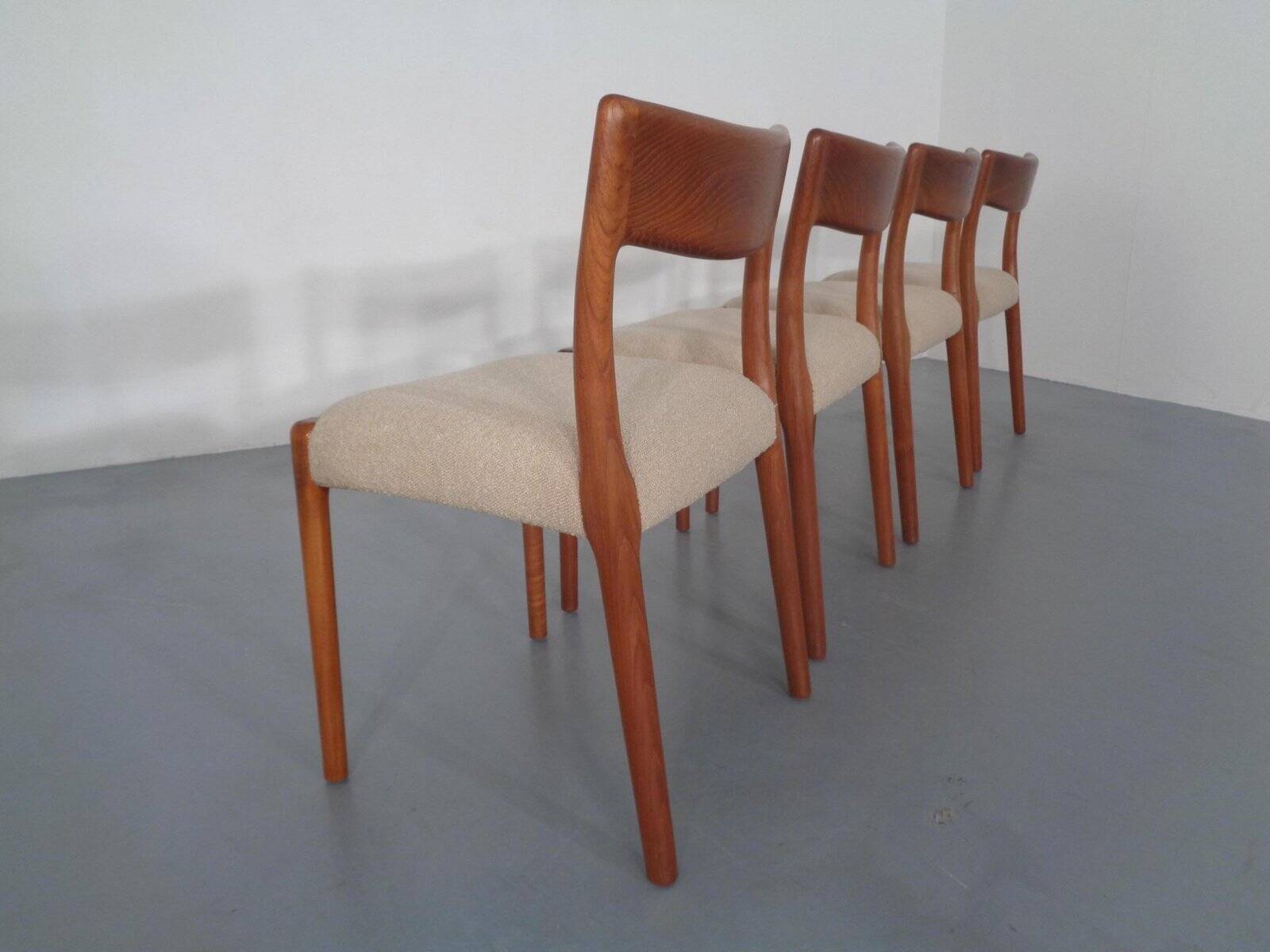 Danish Solid Teak Dining Chairs, 1960s, Set of 4