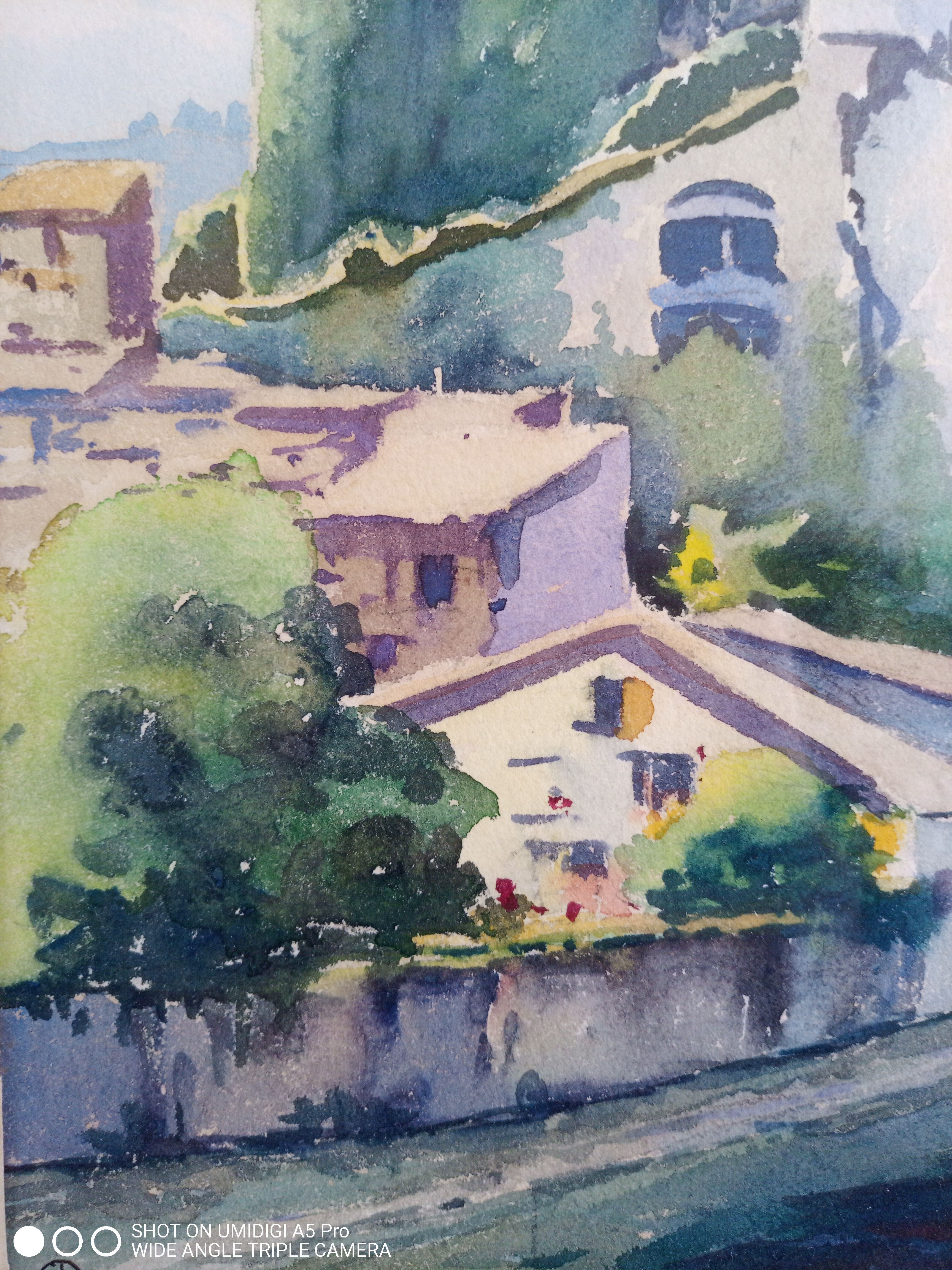 Watercolor signed, artist label on the back Valence, André Raynaud