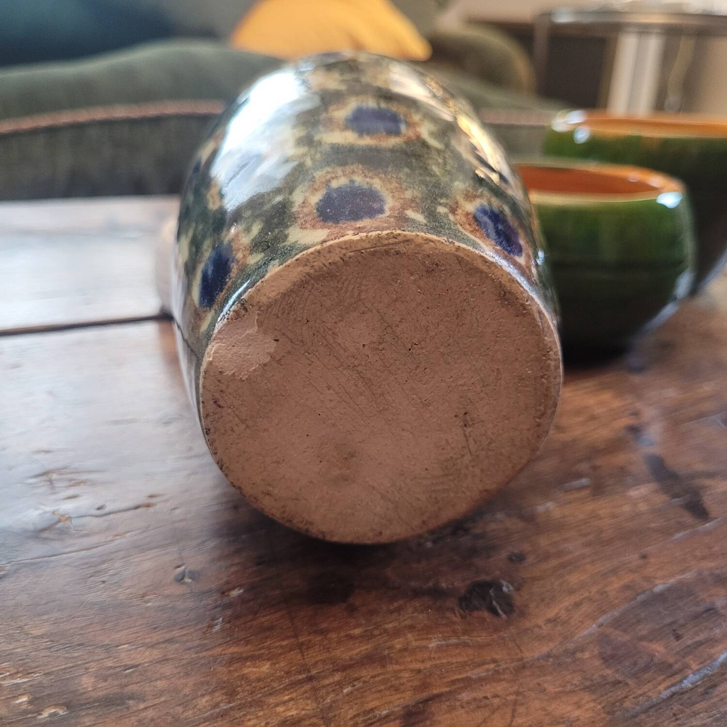 Glazed stoneware vase – “Peacock feathers” motif – 1930/1950 – 16 cm