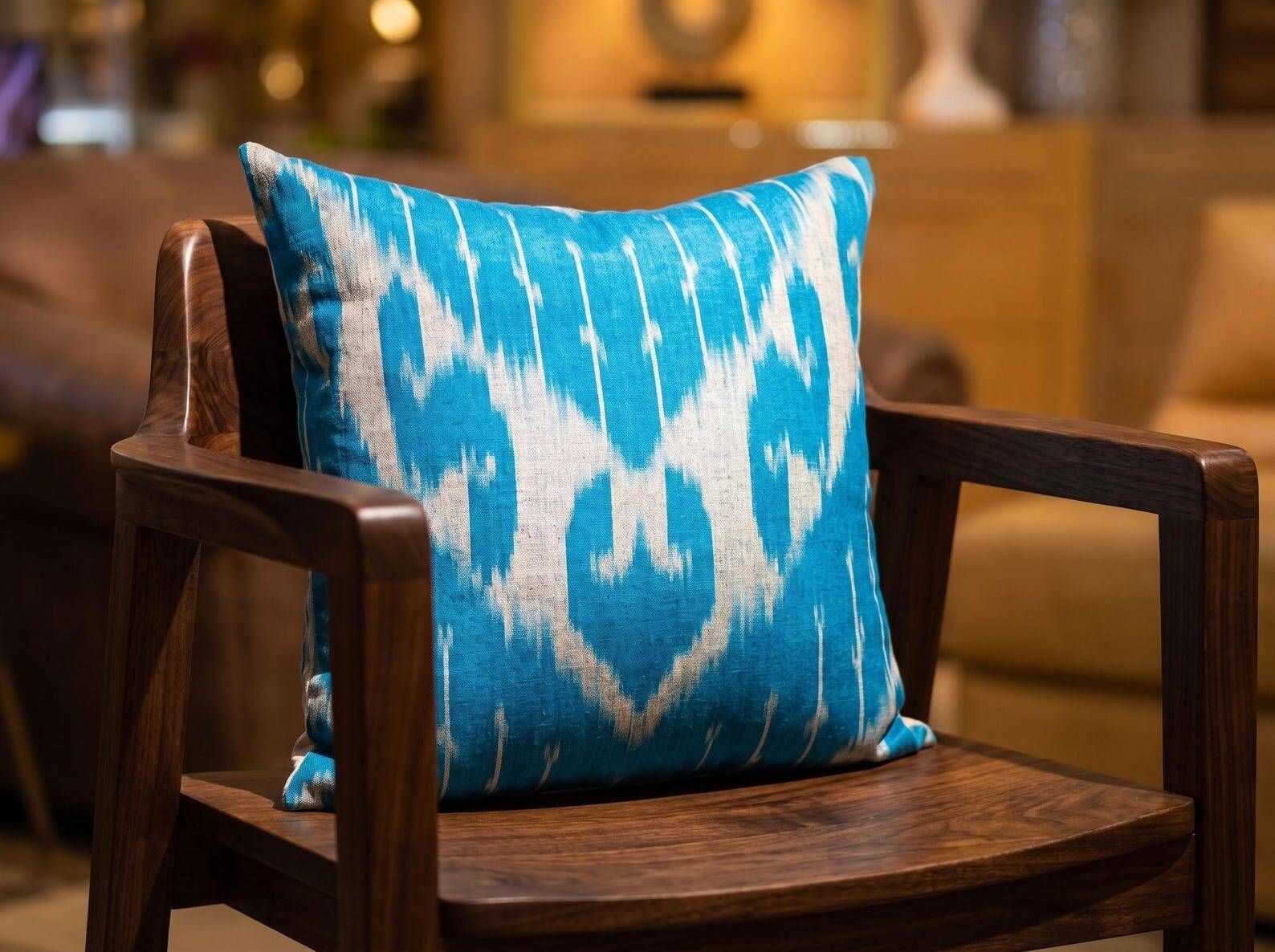 Silk Ikat Pillow Cover, Vertical Stripe Medallion Cushion 16x16
