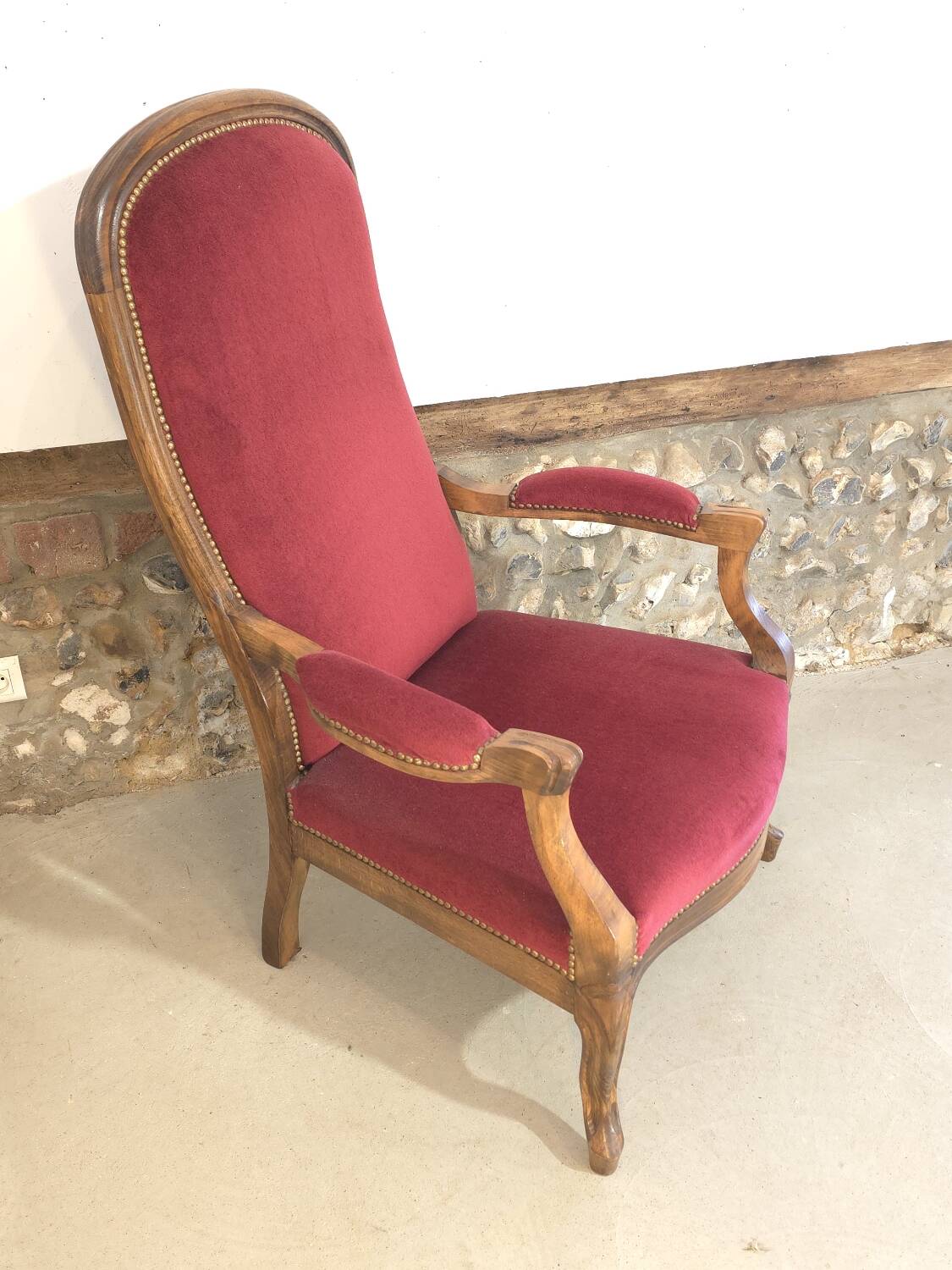 Voltaire red velvet armchair