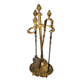 Nécessaire de cheminée en fonte et laiton doré avec pelle et pince